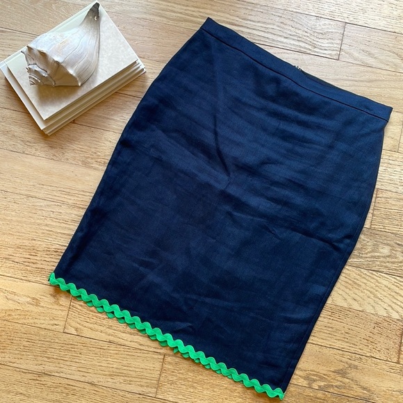 J Crew linen pencil skirt navy size 10 - Picture 1 of 9